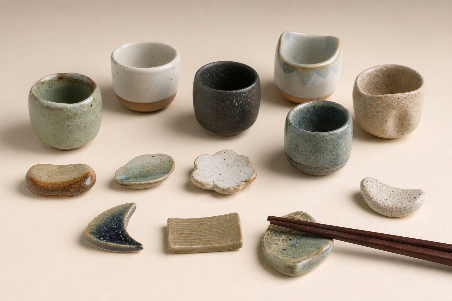 手作りの箸置きと小さな杯